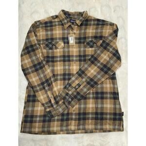 Patagonia Mens XXL Fjord Flannel Organic Forage Mojave Khaki Cotton Plaid NWT
